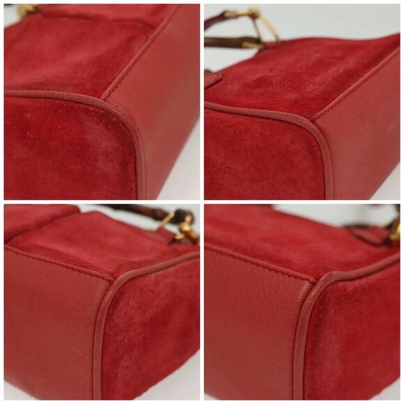 GUCCI Bamboo Hand Bag Suede 2way Red Gold 007 1793 0238 Auth BA4313 - Picture 15 of 16